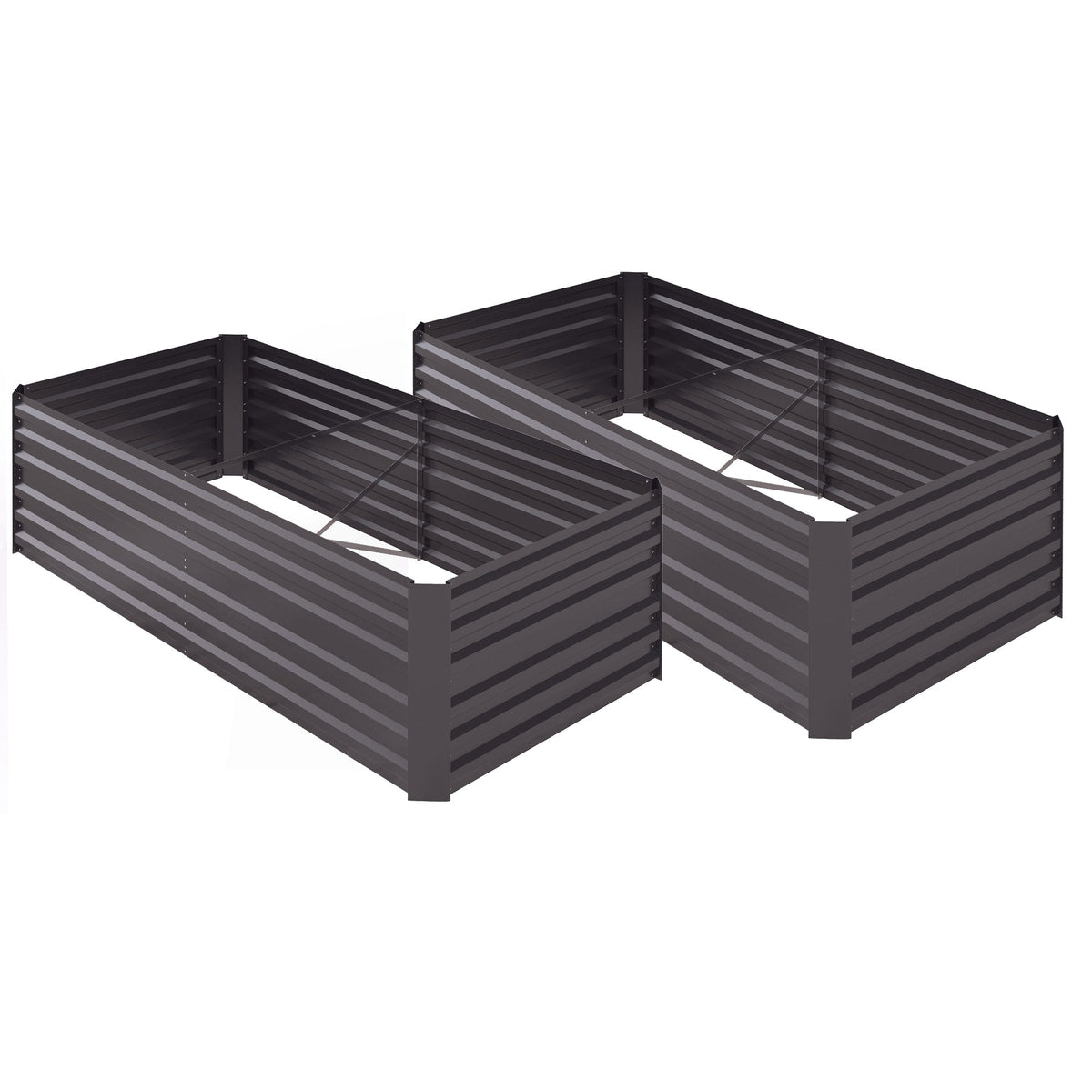 Outsunny Set of 2 Raised Beds in dark grey standing side by side on a plain white background