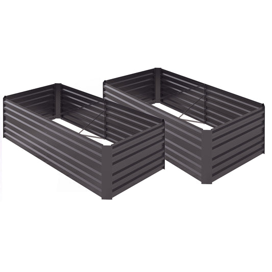 Outsunny Set of 2 Raised Beds in dark grey standing side by side on a plain white background