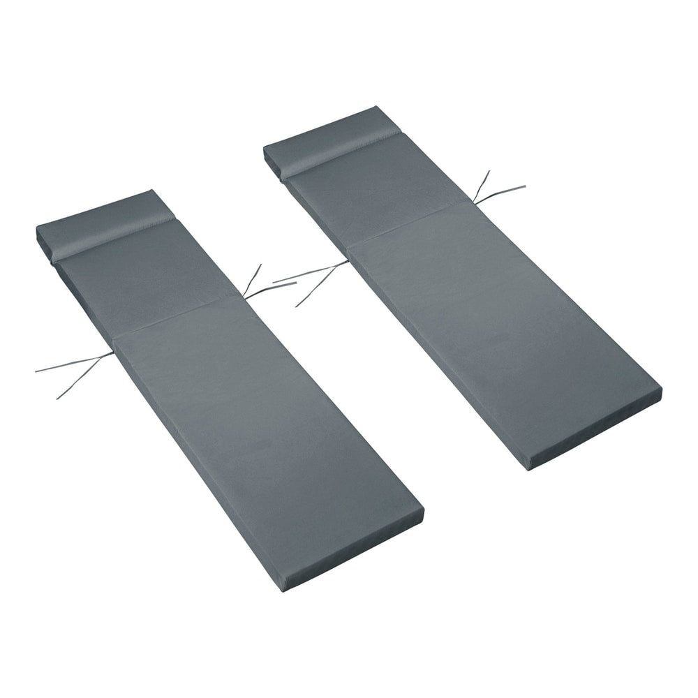 Outsunny Set of 2 Sun Lounger Cushions in dark grey, laid out flat on a white background
