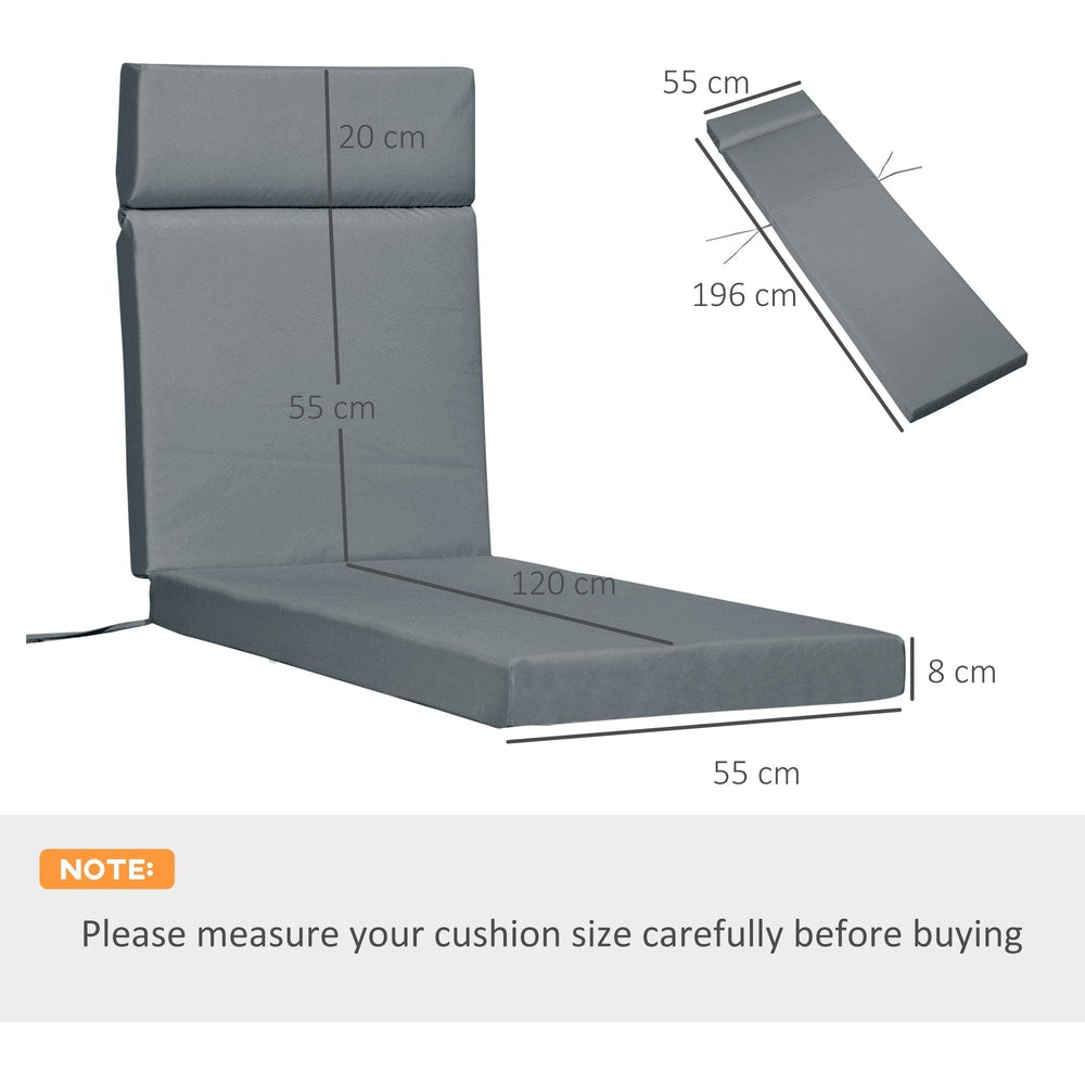 Diagram showing the dimensions of a dark grey sun lounger cushion with ties