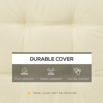 Close up of cushion cover showing dust-resistant and water-repellent icons