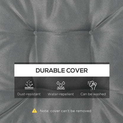 Close up of the grey fabric of the garden seat cushions, highlighting dust-resistance and water-repellency