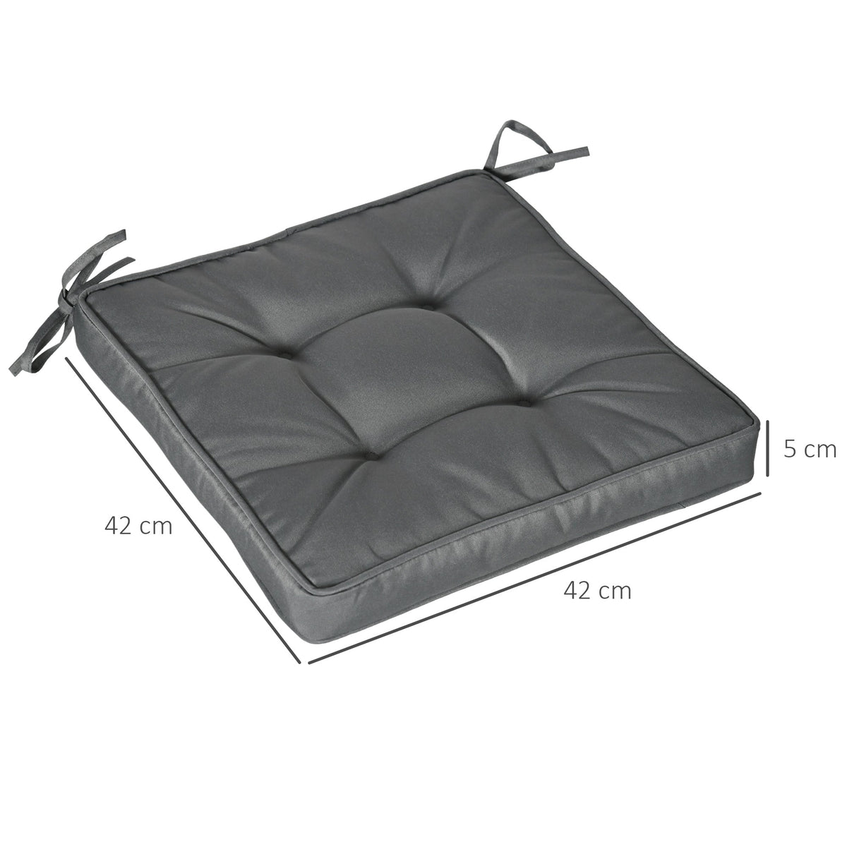 A single grey garden seat cushion with dimensions 42cm by 42cm indicated