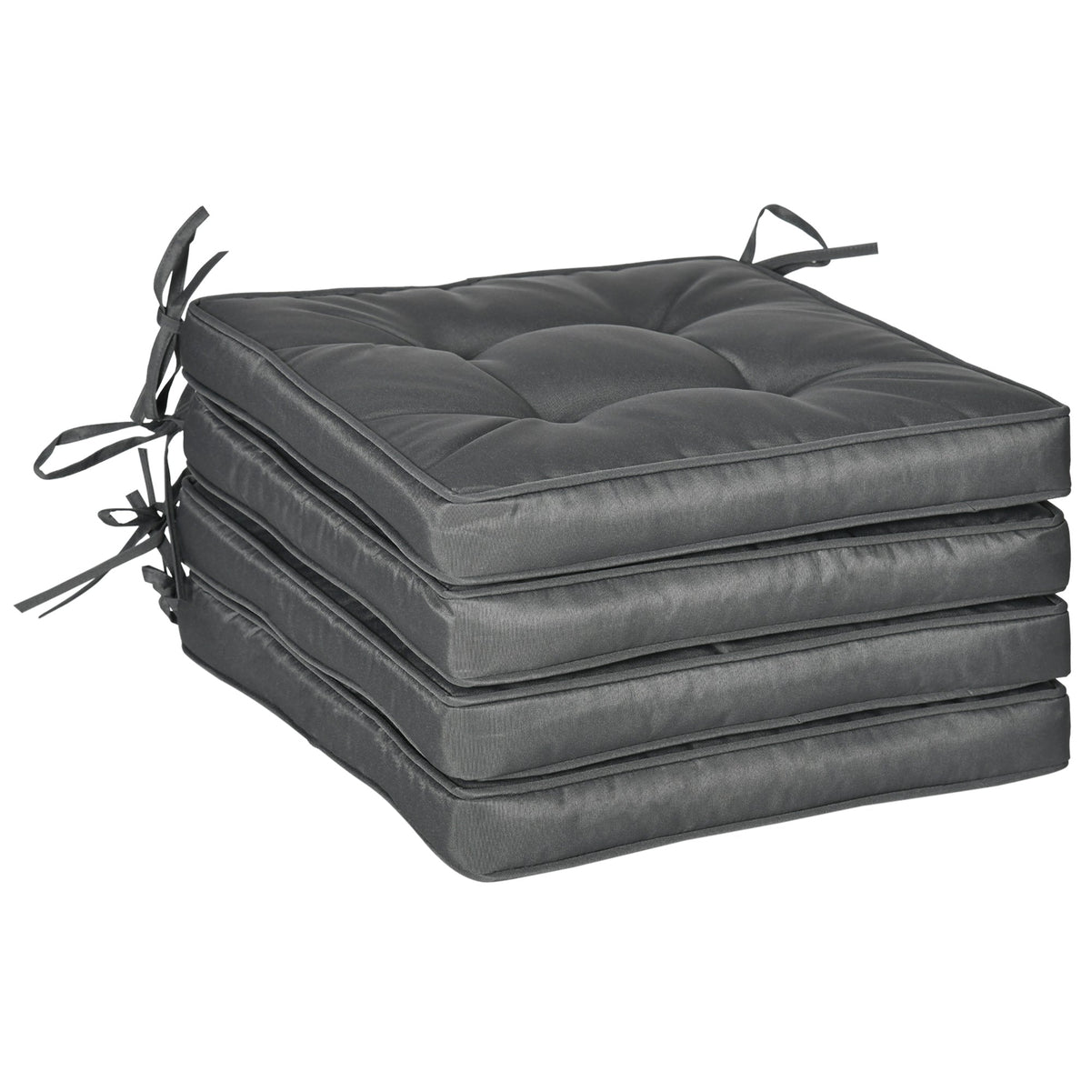 Outsunny Set of 4 Garden Seat Cushion with Ties, showing a stack of four grey cushions