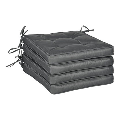Outsunny Set of 4 Garden Seat Cushion with Ties, showing a stack of four grey cushions