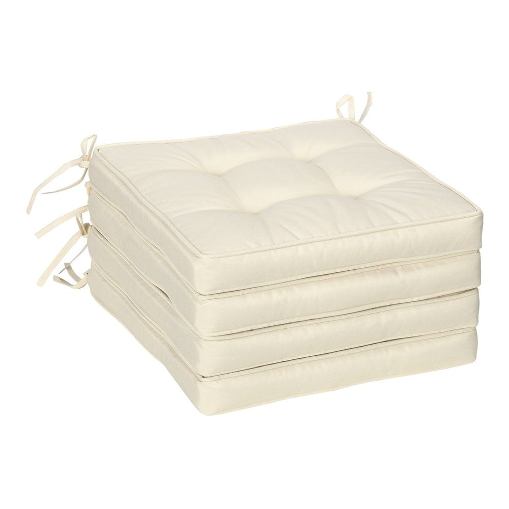 Outsunny Set of 4 Garden Seat Cushion with Ties, cream white square pads with ties
