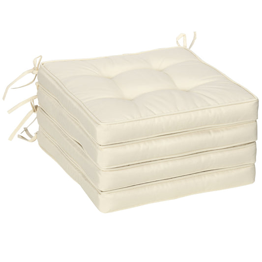 Outsunny Set of 4 Garden Seat Cushion with Ties, cream white square pads with ties