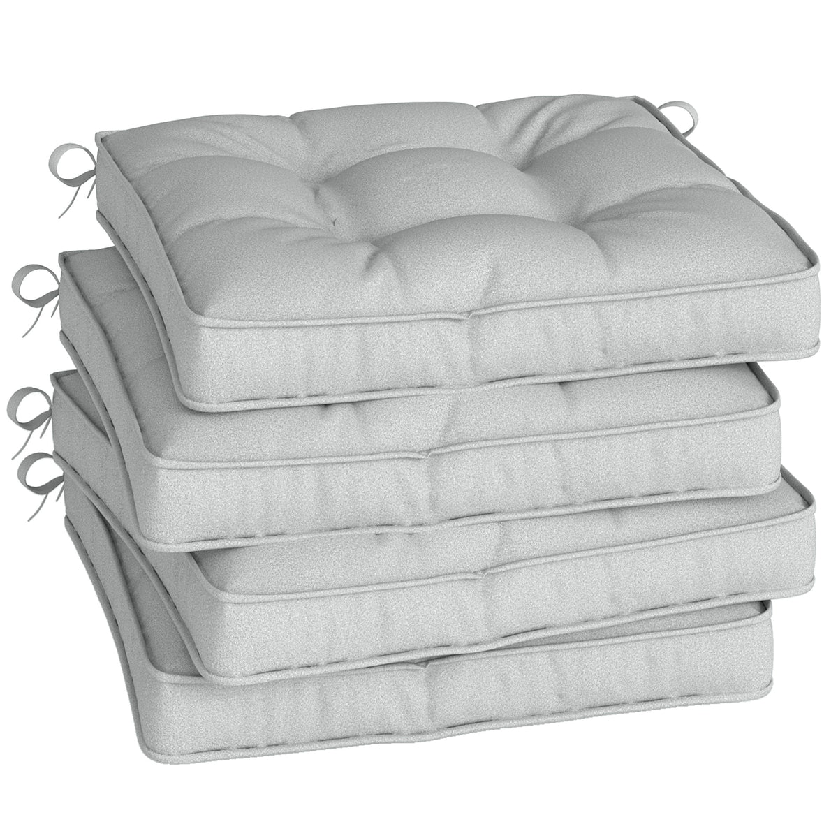 Outsunny Set of 4 Garden Seat Cushion with Ties, light grey square cushions stacked