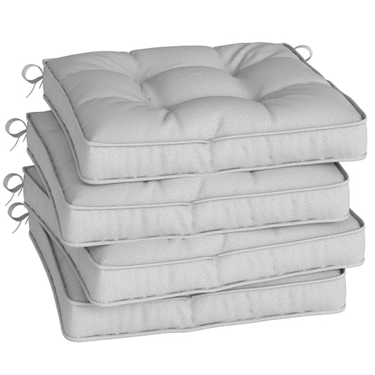 Outsunny Set of 4 Garden Seat Cushion with Ties, light grey square cushions stacked
