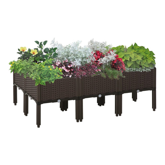 Outsunny Set of 6 26L Garden Raised Bed filled with various colourful plants on a white background