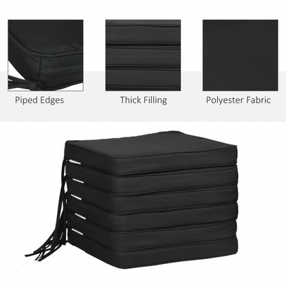 The seat pads with close-up details of the piped edges and fabric texture