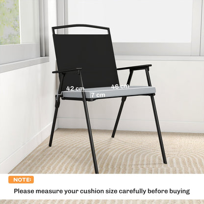 The outdoor seat cushions shown on a garden chair to demonstrate the fit and size