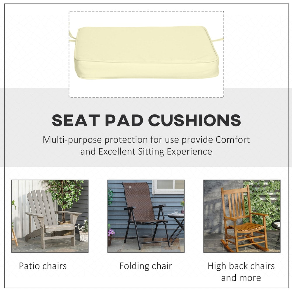 The chair cushions shown on various types of outdoor seating including patio and folding chairs