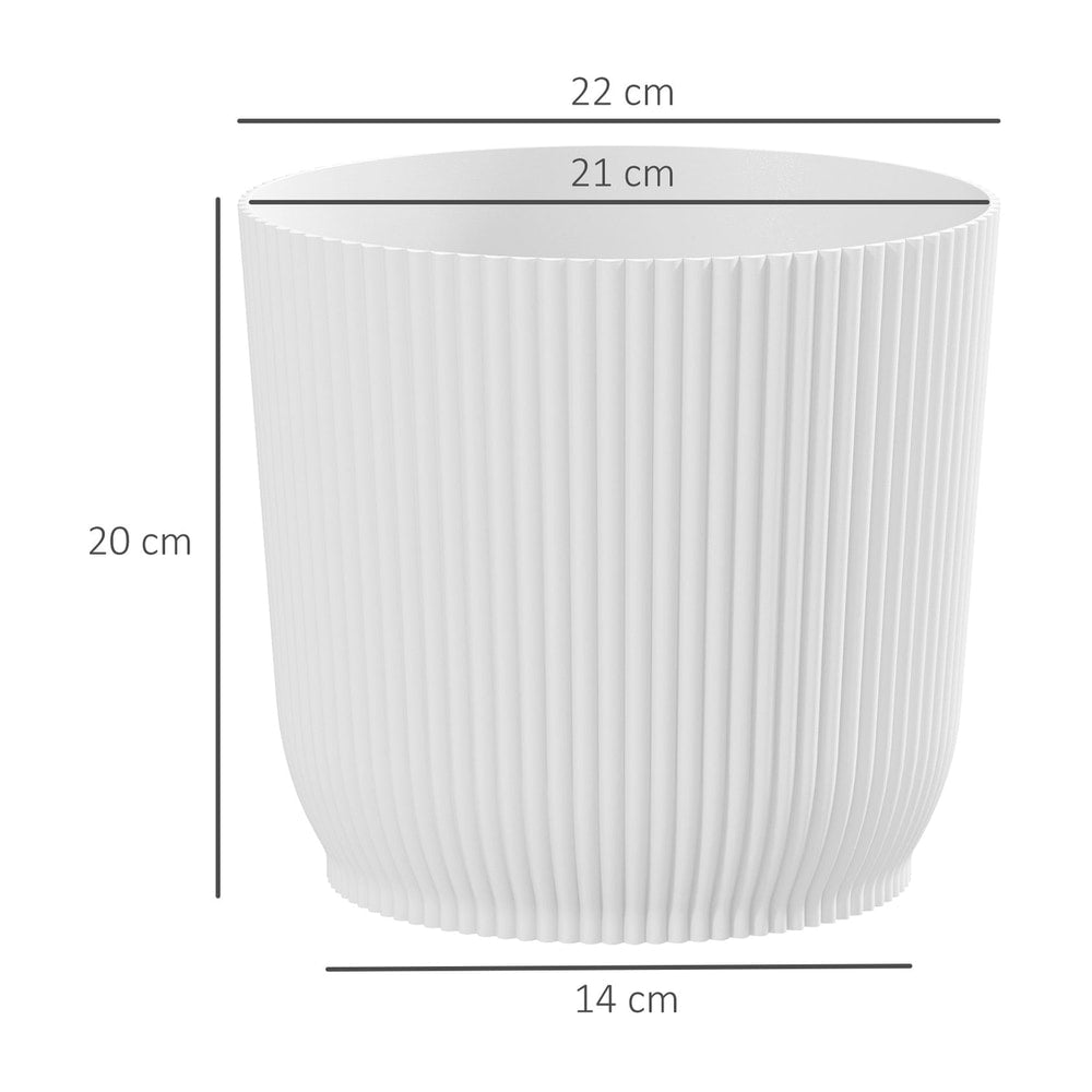 White planter with dimensions indicated
