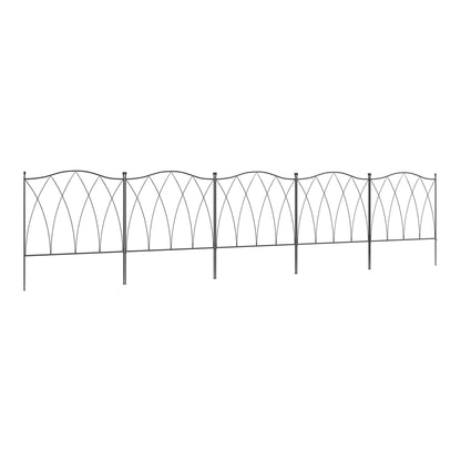 Outsunny Set of Five 61.5cm Decorative Metal Fence Panels in black, showing the full length of the connected panels