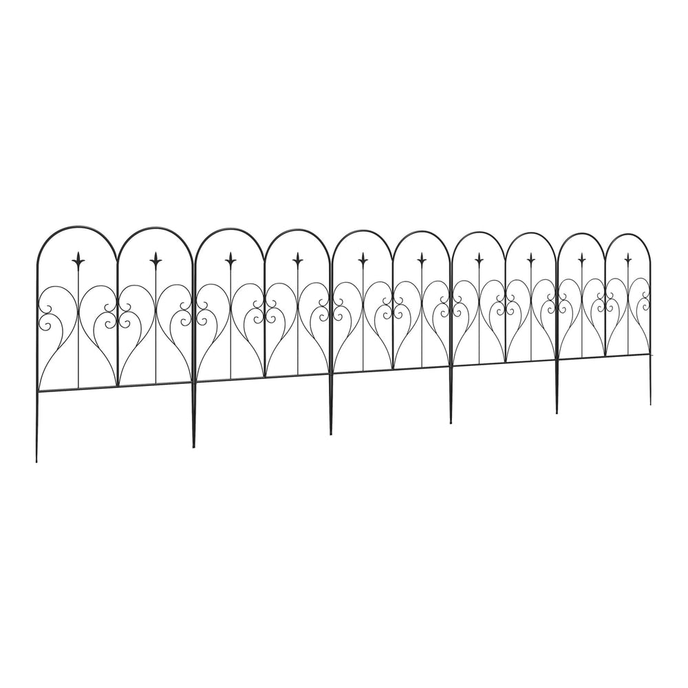 Outsunny Set of Five Decorative Heart Metal Fence Panels, a black metal garden border with heart detailing and pointed stakes