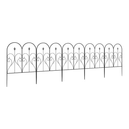 Outsunny Set of Five Decorative Heart Metal Fence Panels, a black metal garden border with heart detailing and pointed stakes