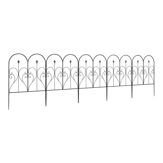 Outsunny Set of Five Decorative Heart Metal Fence Panels, a black metal garden border with heart detailing and pointed stakes