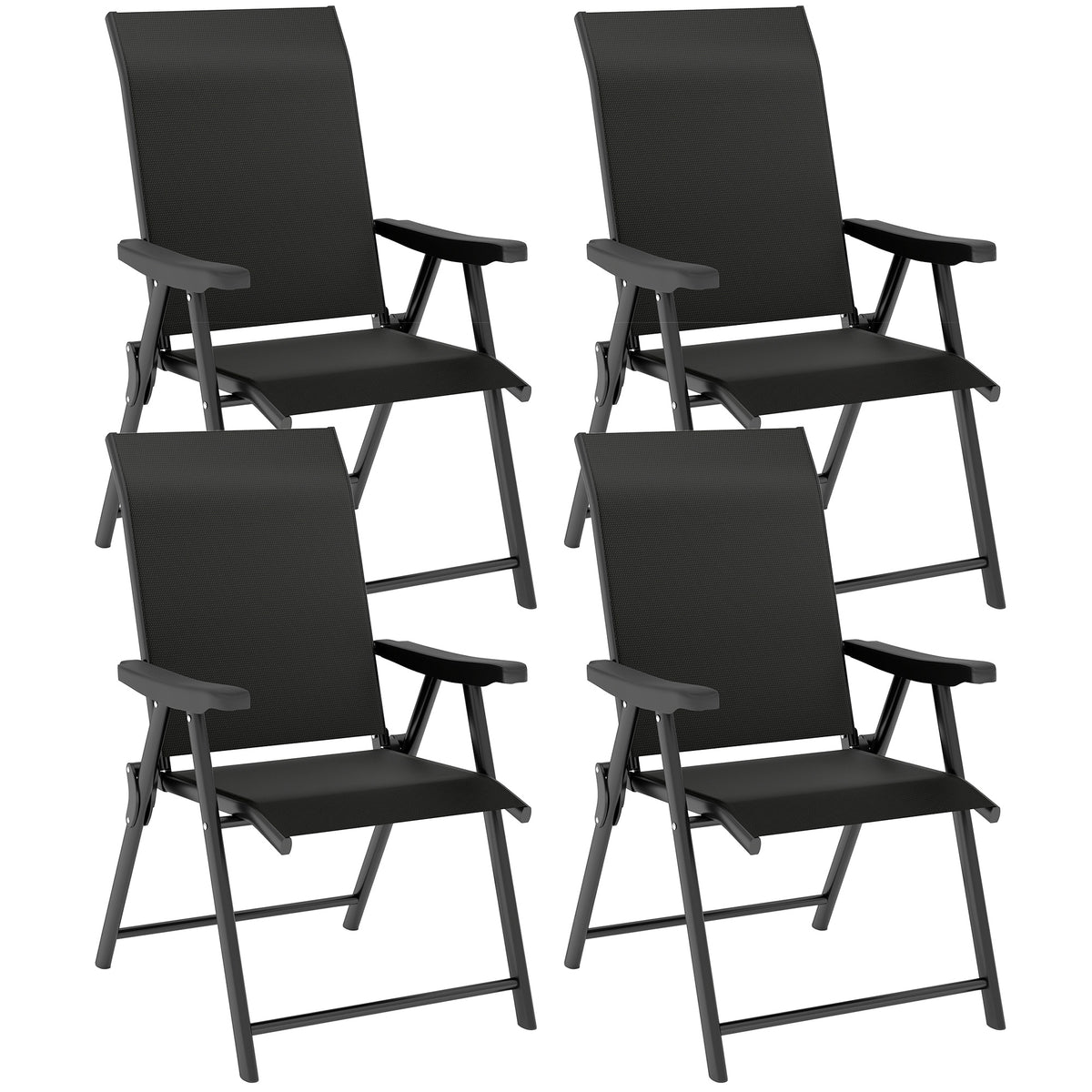 Outsunny Set of Four Folding Outdoor Chairs in Black