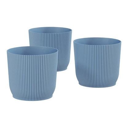 Outsunny Set of Three Ф22cm Planters in a light blue ribbed design