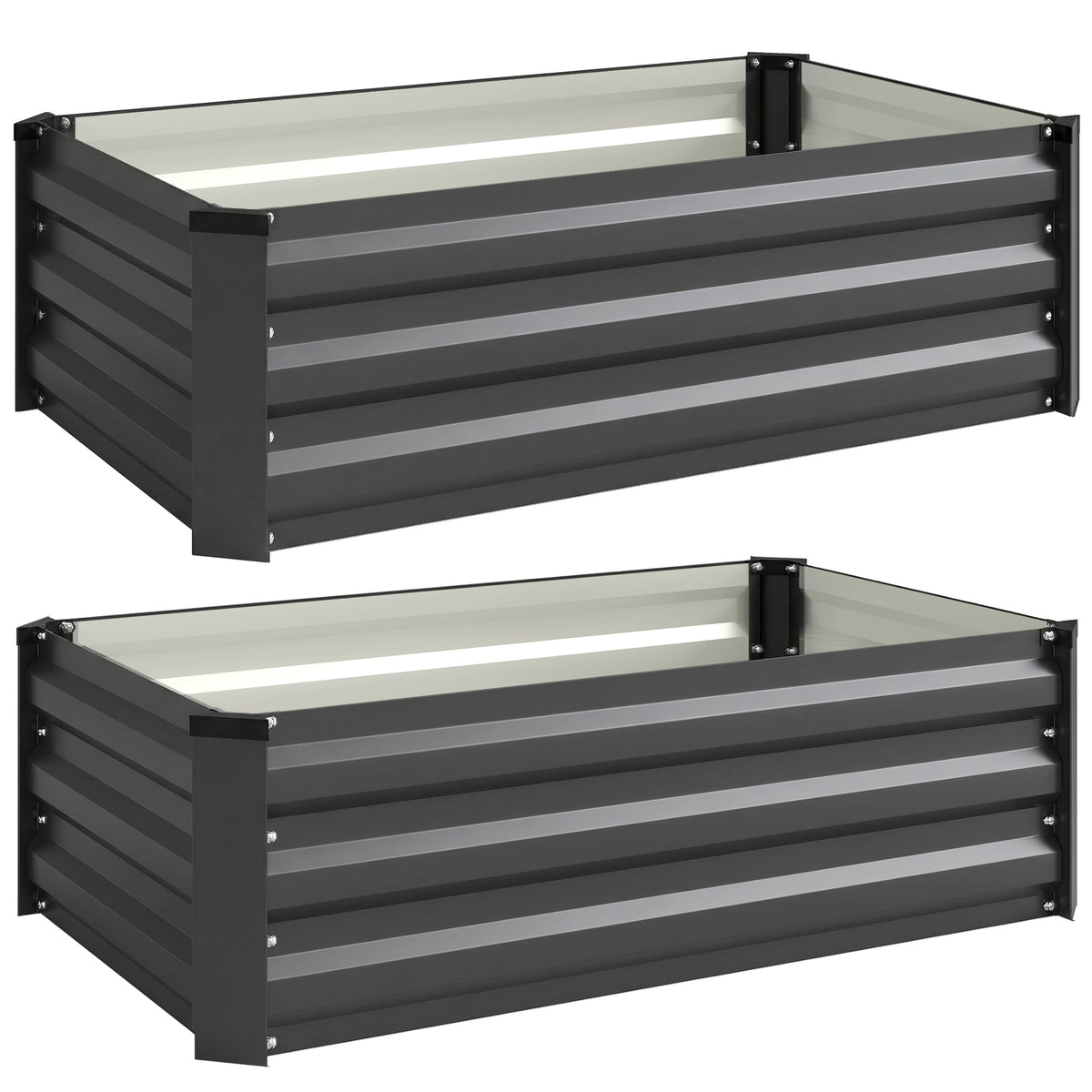 Outsunny Set of Two Steel Planter Boxes in grey, showing the two boxes side by side