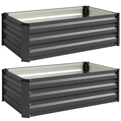Outsunny Set of Two Steel Planter Boxes in grey, showing the two boxes side by side