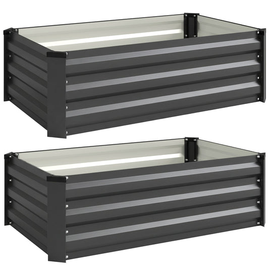 Outsunny Set of Two Steel Planter Boxes in grey, showing the two boxes side by side