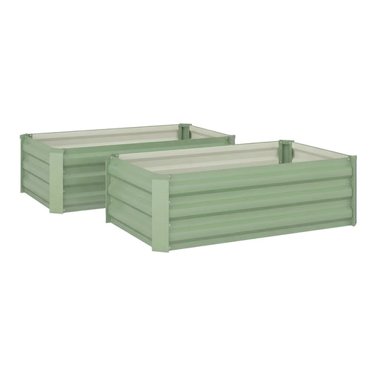 Outsunny Set of Two Steel Planter Boxes in light green with a corrugated design