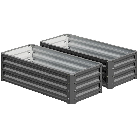 Outsunny Set of Two Steel Planter Boxes in light grey against a plain white background
