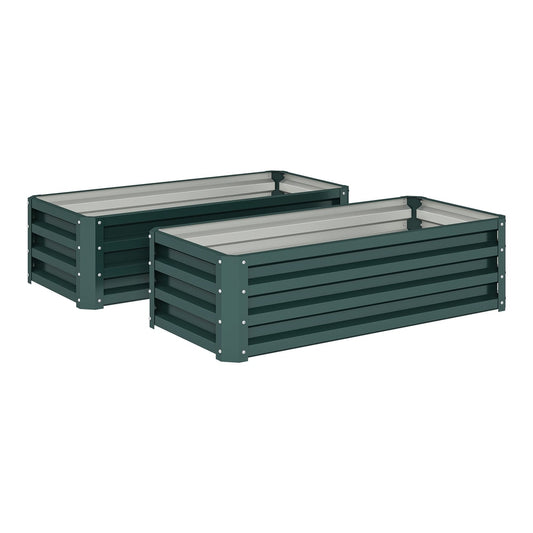 Outsunny Set of Two Steel Planter Boxes shown in green against a plain white background