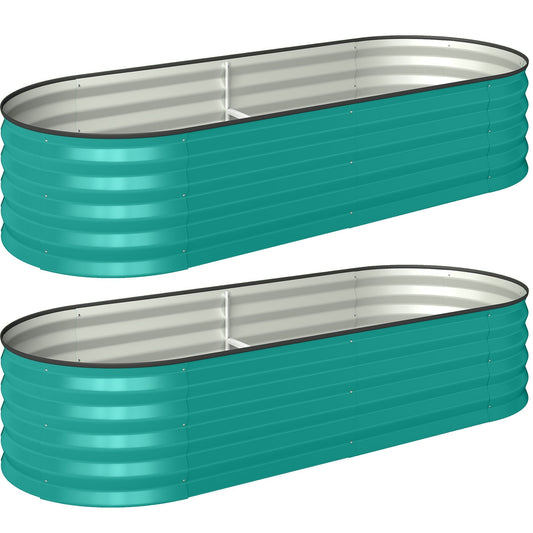 Outsunny Set of Two Steel Planters in green, showing both planters side by side against a white background