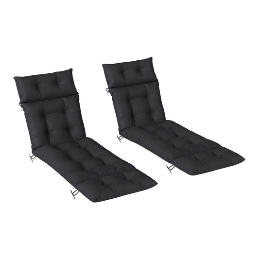 Outsunny Set of Two Sun Lounger Cushions in black with tufted detailing on a white background