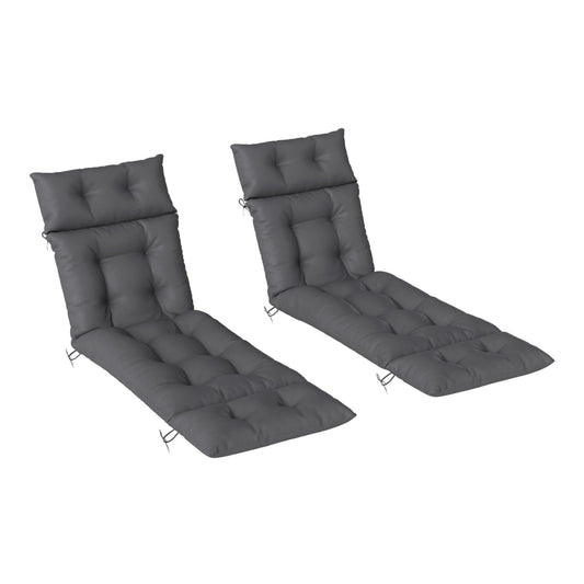 Outsunny Set of Two Sun Lounger Cushions in dark grey, shown as a pair on a white background