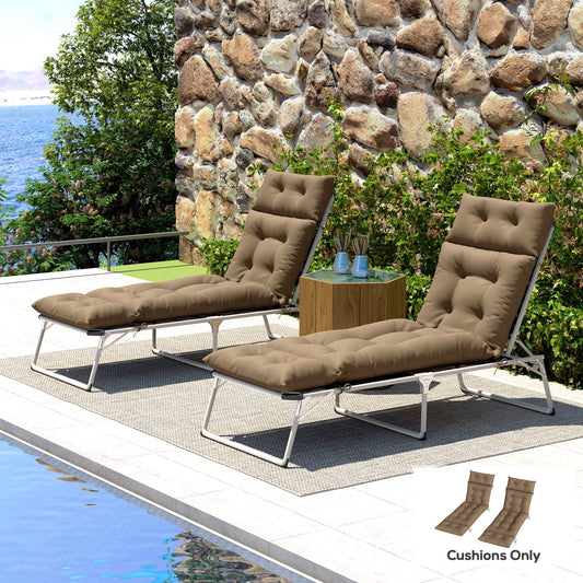 The sun lounger cushions placed on outdoor metal chairs by a swimming pool