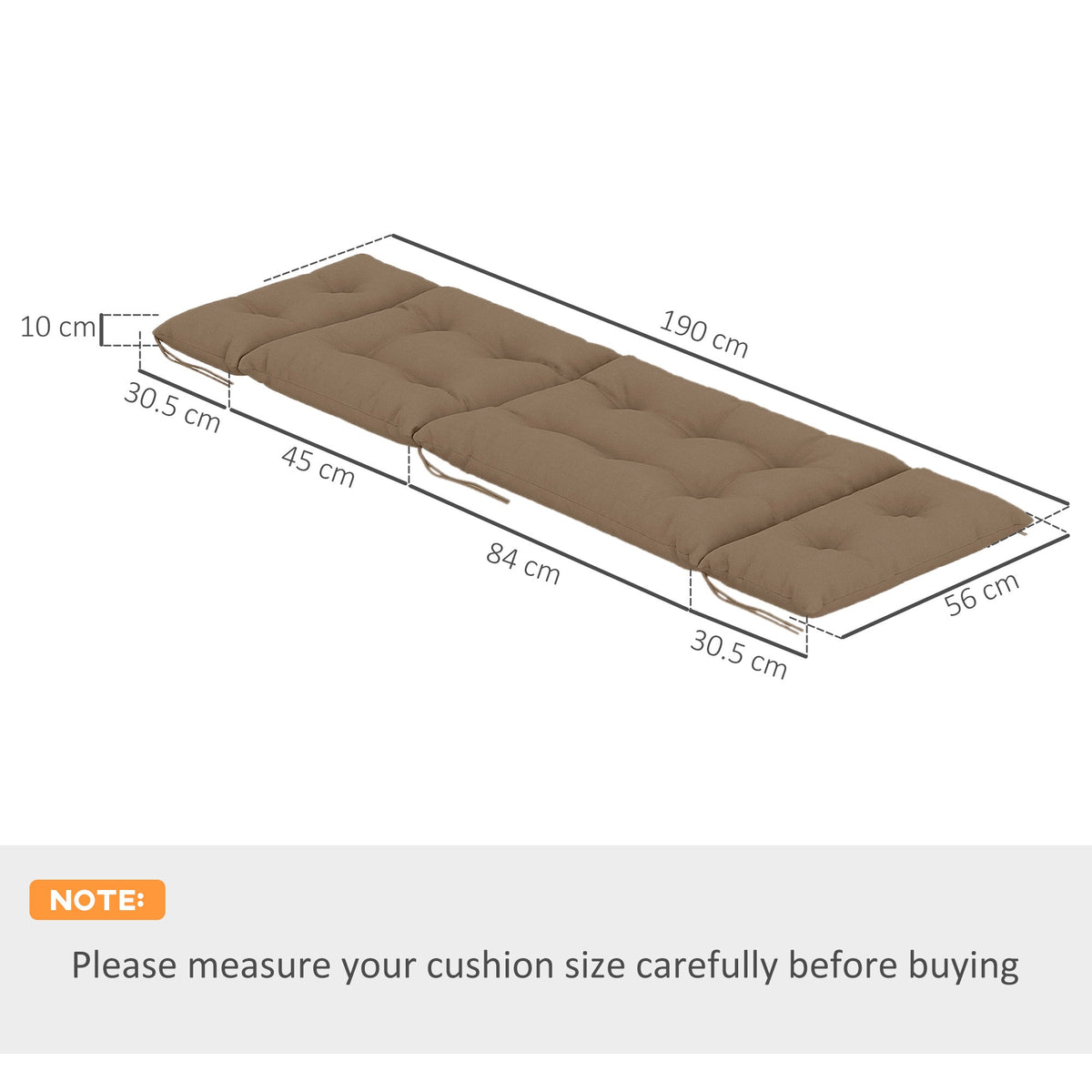 The sun lounger cushions shown with technical lines indicating the product dimensions