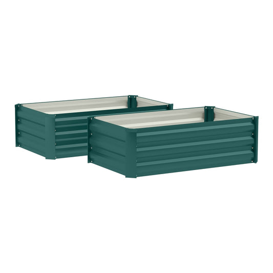 Outsunny Set of Two Steel Planter Boxes -Green shown from a high angle against a plain white background