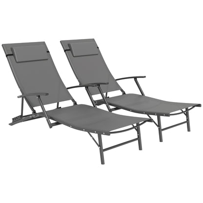 Outsunny Set of Two Adjustable Back Sun Loungers in Grey