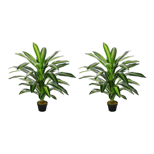 Outsunny Set of Two Artificial Dracaena Plants standing side by side against a white background