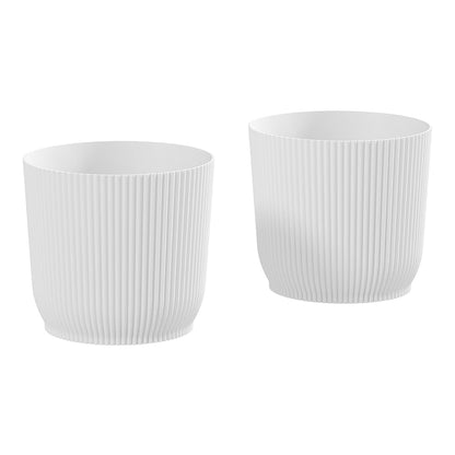 Outsunny Set of Two Ф22cm Planters, two white ribbed pots side by side