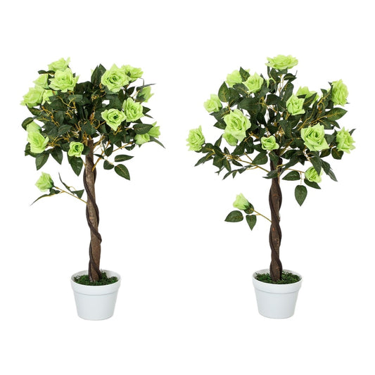 Outsunny Set of Two Faux Rose Trees in Green
