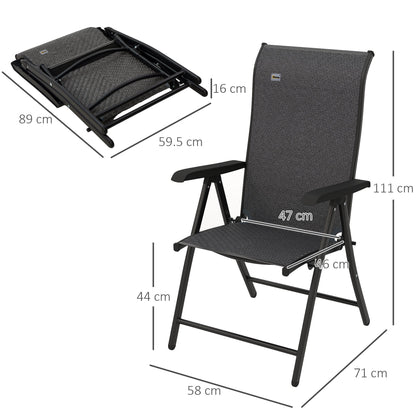 The garden furniture shown with dimensions for both the folded and unfolded positions