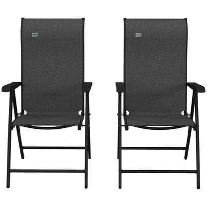 The garden chairs viewed directly from the front showing the grey seats and black frames