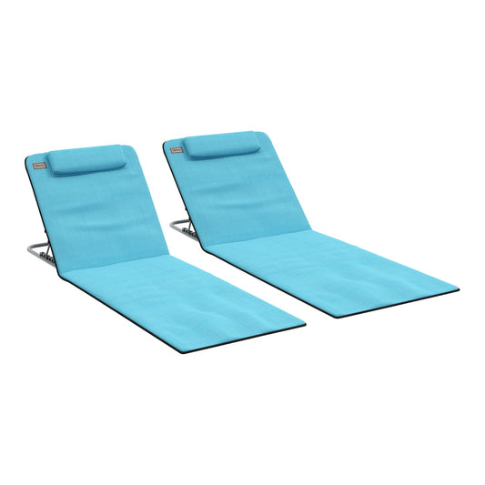 Outsunny Set of Two Metal Frame Beach Chairs in Sky Blue