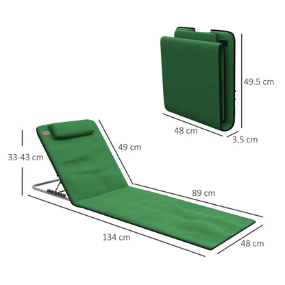 Size diagram of a green metal frame beach chair showing dimensions