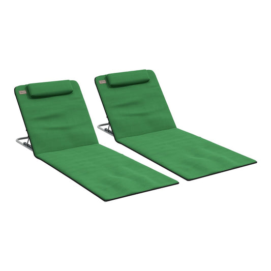 Outsunny Set of Two Metal Frame Beach Chairs, green, with adjustable headrests and reclining backs