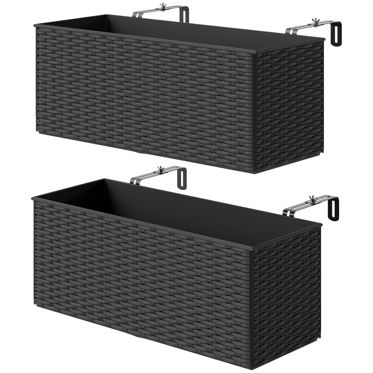 Outsunny Set of Two Rattan-Effect Planters in Black