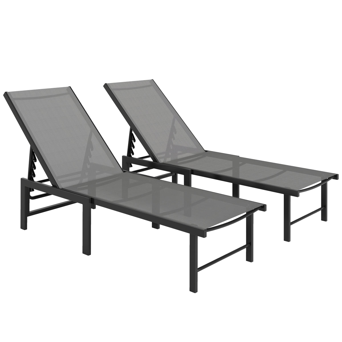 Outsunny Set of Two Reclining Sun Loungers in Grey