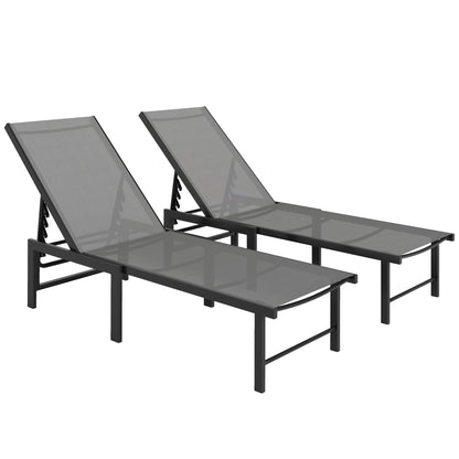 Outsunny Set of Two Reclining Sun Loungers in Grey