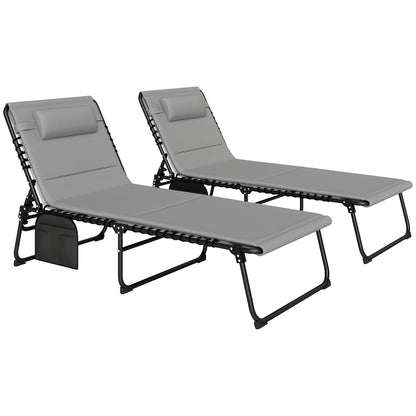 Outsunny Set of Two Reclining Sun Loungers in Light Grey