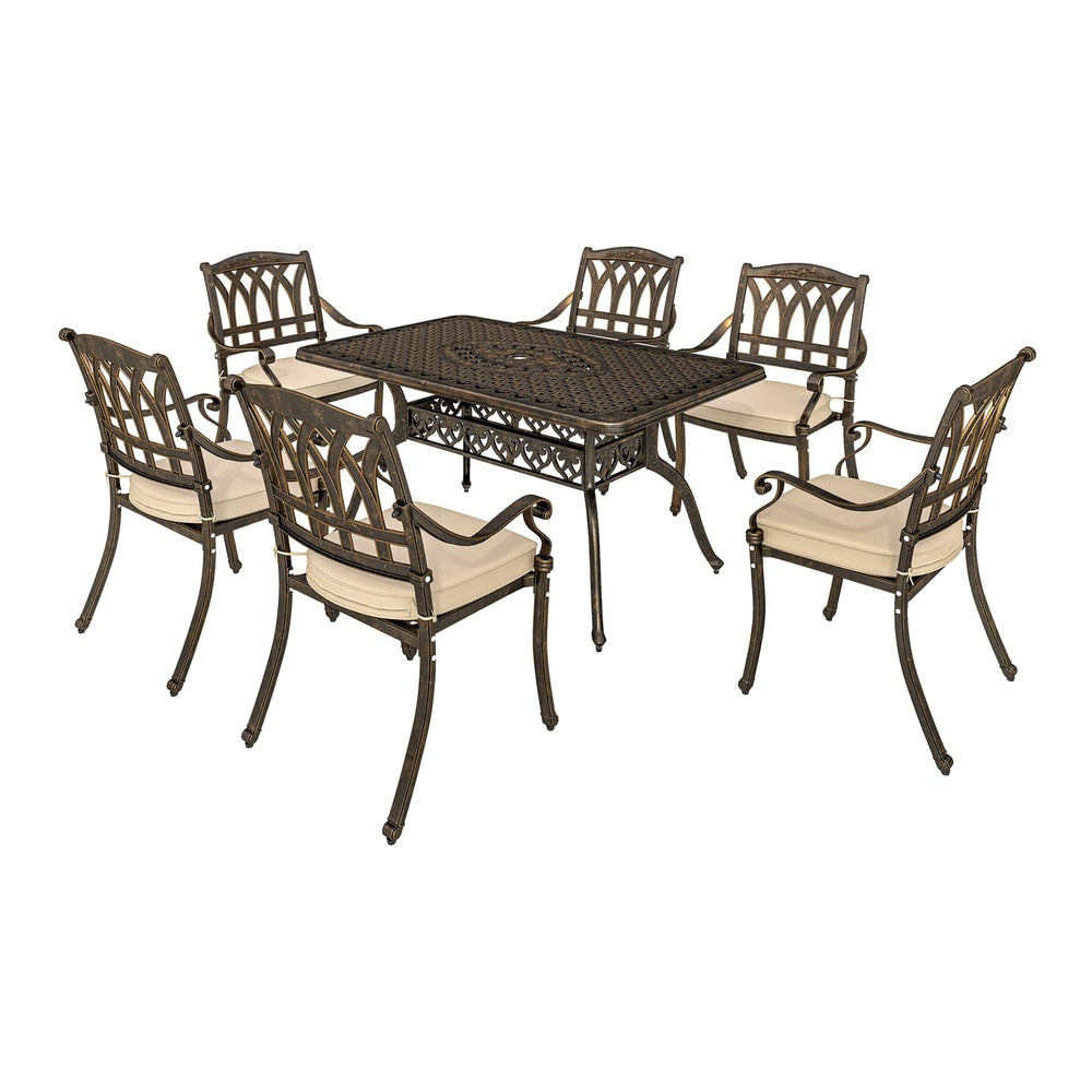 Outsunny Seven-Piece Cast Aluminium Garden Dining Set in Bronze Tone